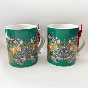 William Morris At Home Peacock & Bird Festive China Mug Set - 2 Mugs